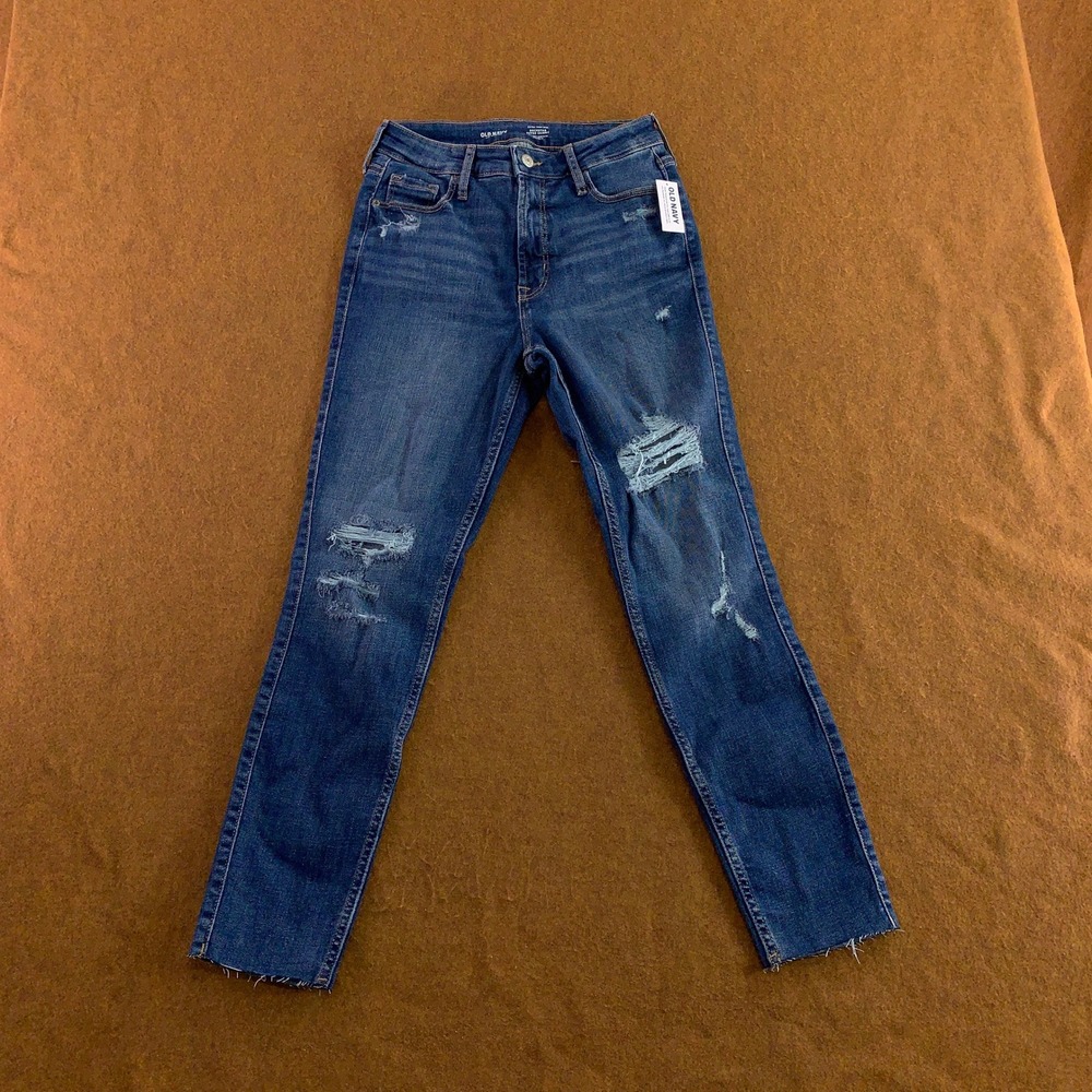 Old Navy Women 4 Blue Rockstar Super Skinny Extra High-Rise Distressed Jeans NWT